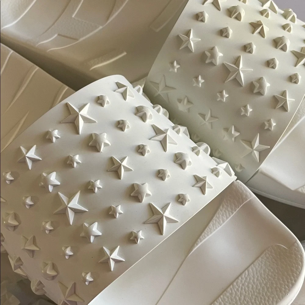 JIMMY CHOO White Star Embellished Unisex Slides - Picture 14 of 14